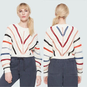NWT BLACK  TAPE CHEVRON STRIPES CROCHET SWEATER
